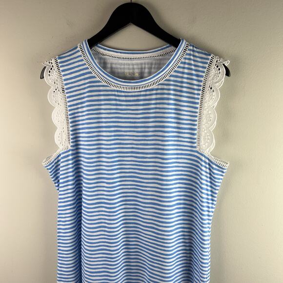 Lilly Pulitzer Agee Zanzibar Happy Stripe Agee Dress XL Blue White Lace Beach - Picture 4 of 8